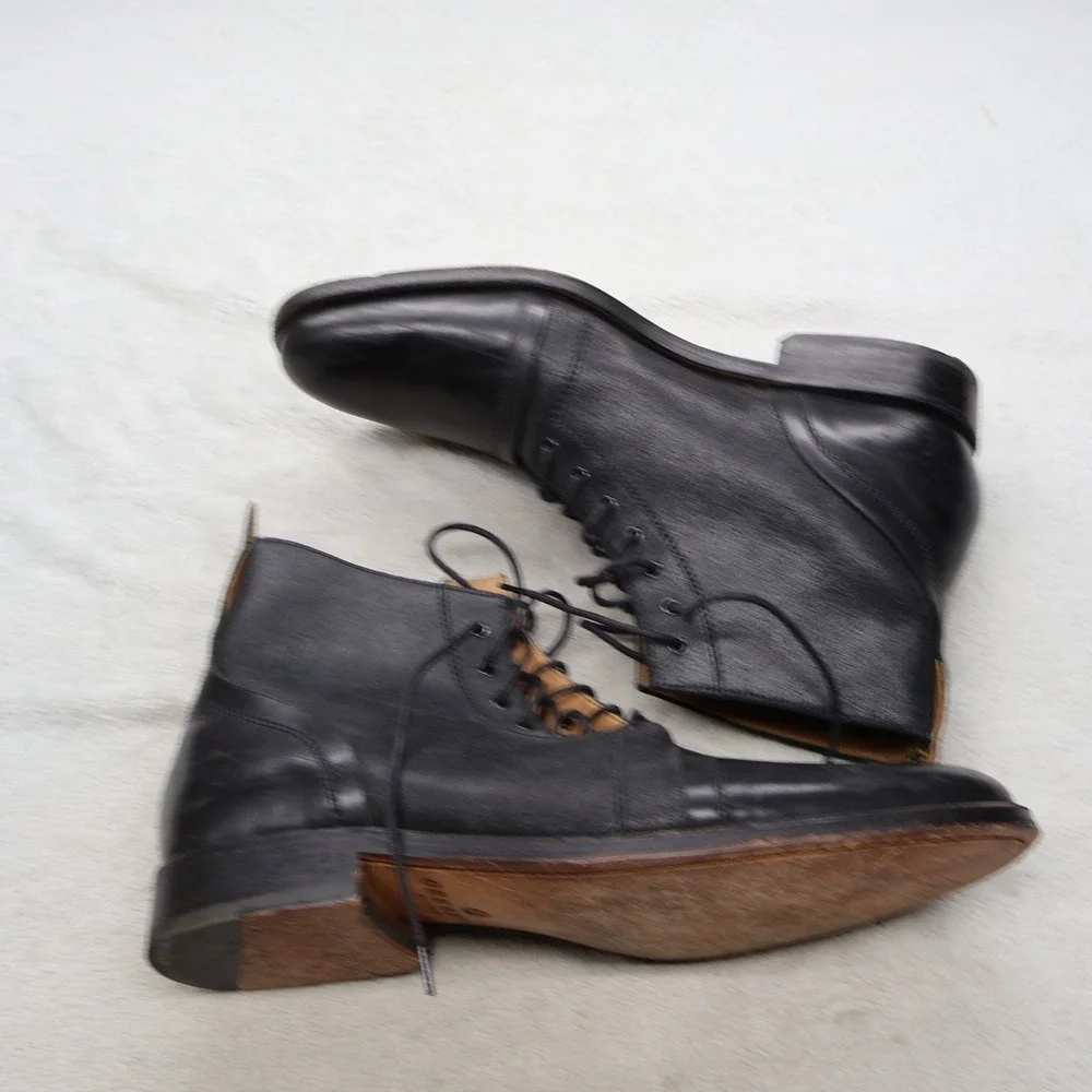 Grenson Mens 11 Boots Black Dress Shoes Leather Cap Toe Lace Up Classic 5085 01